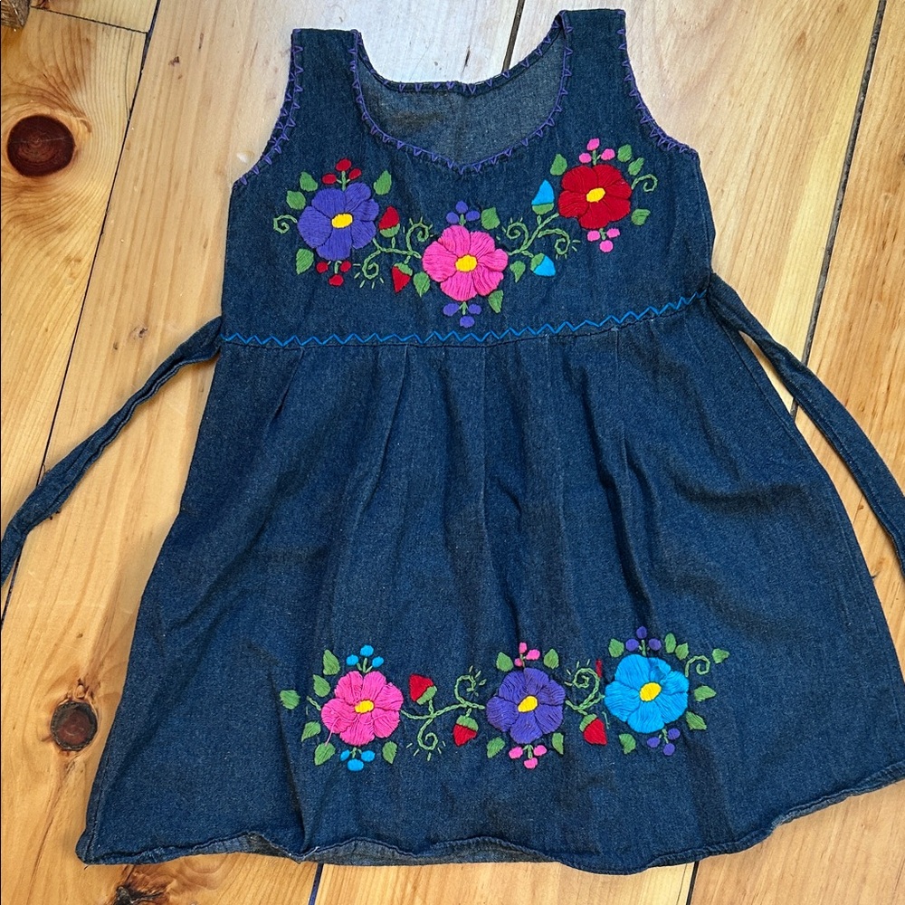 Embroidered Denim Dress with Floral Design